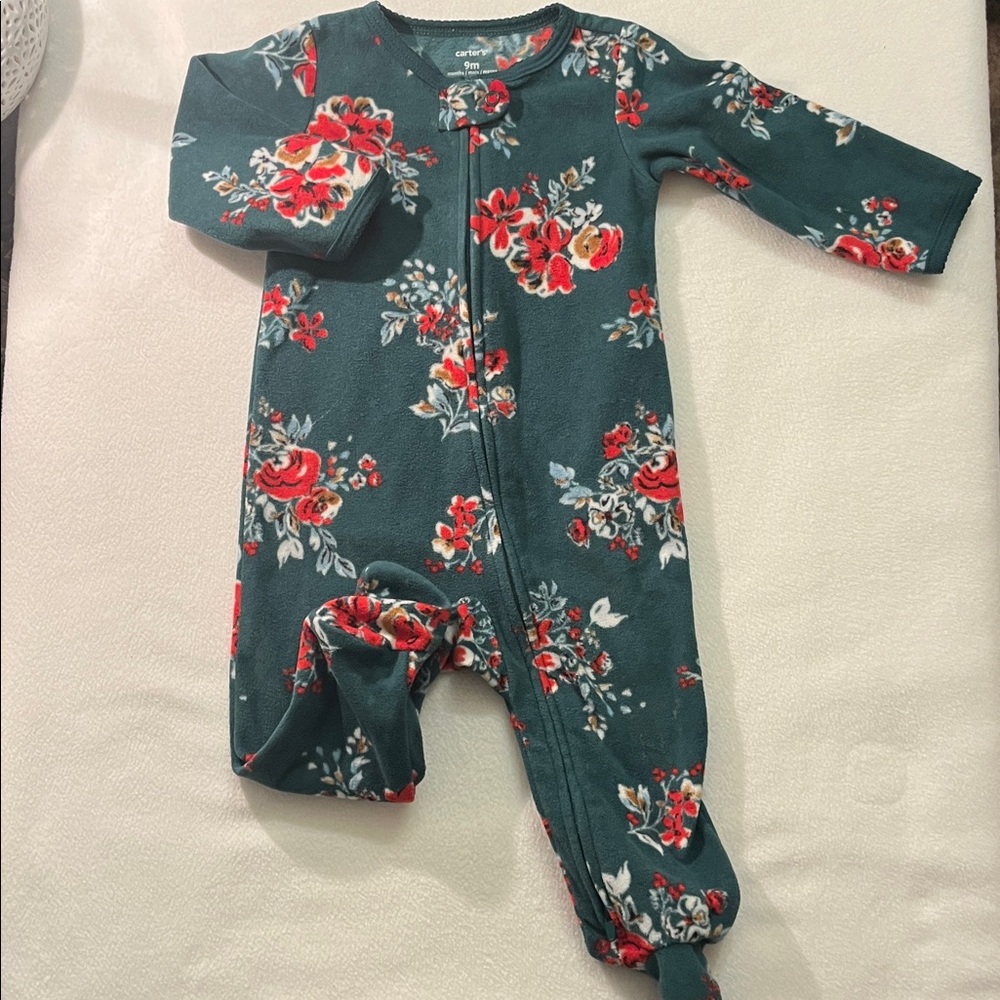 Carter's Floral Footie in Teal and Red